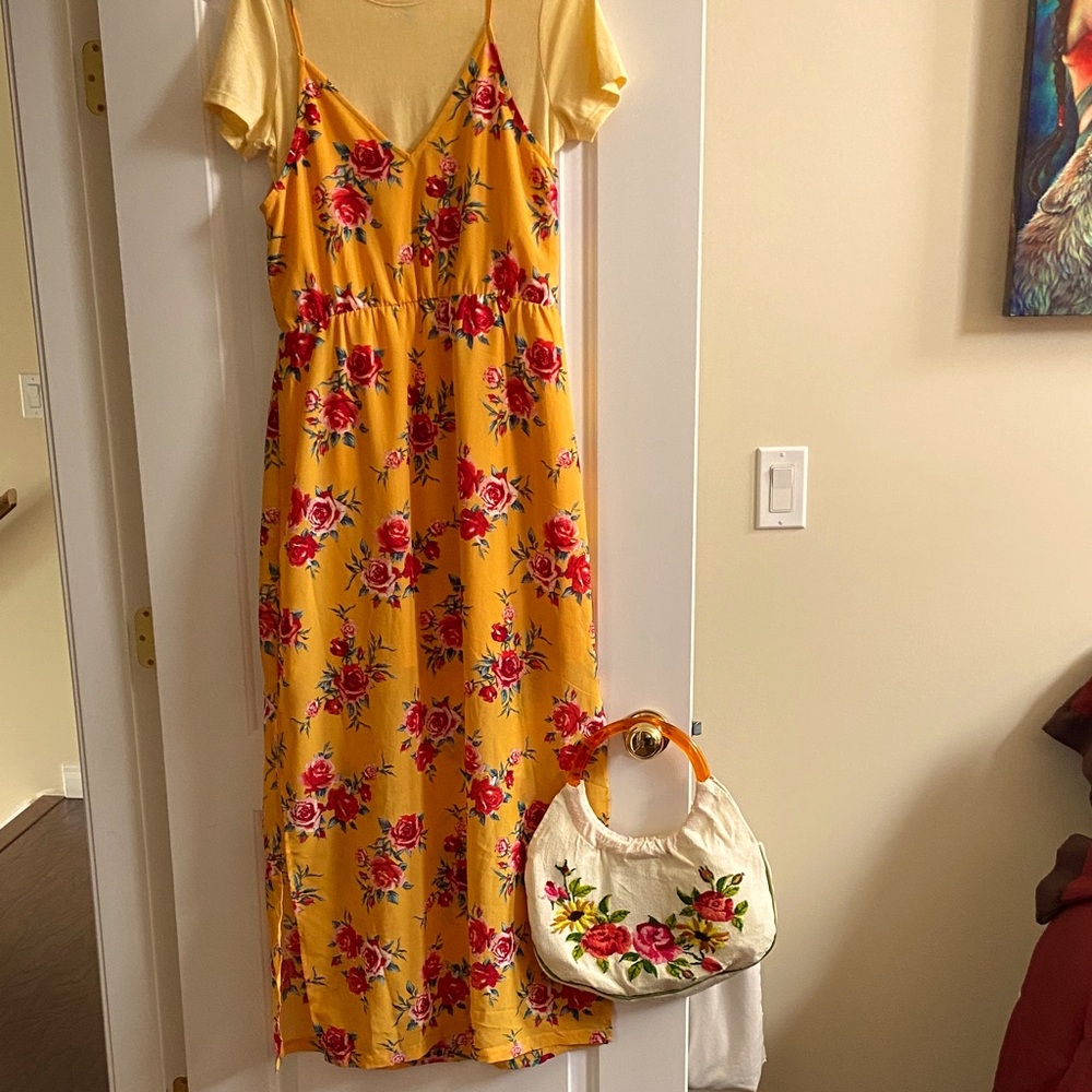 Divided Floral Yellow Maxi Dress size 12